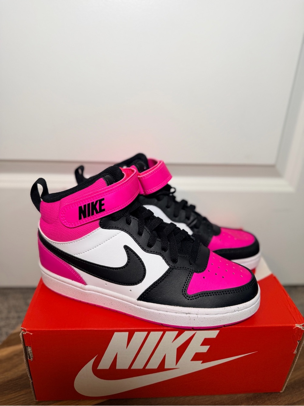 Nike Hot Pink Black White Mid-Top Court Shoe